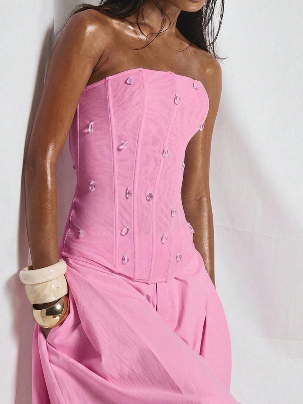 Pink Elegant Women's Boned Corset Bandeau Top
